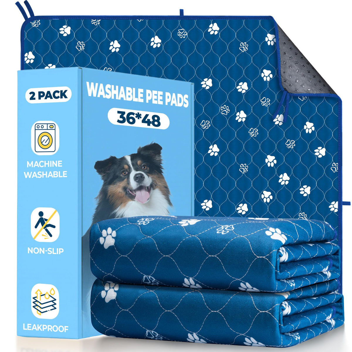 Fostanfly washable pee pad large 36x48 pack shot demonstrates reusable design for quick cleanup.