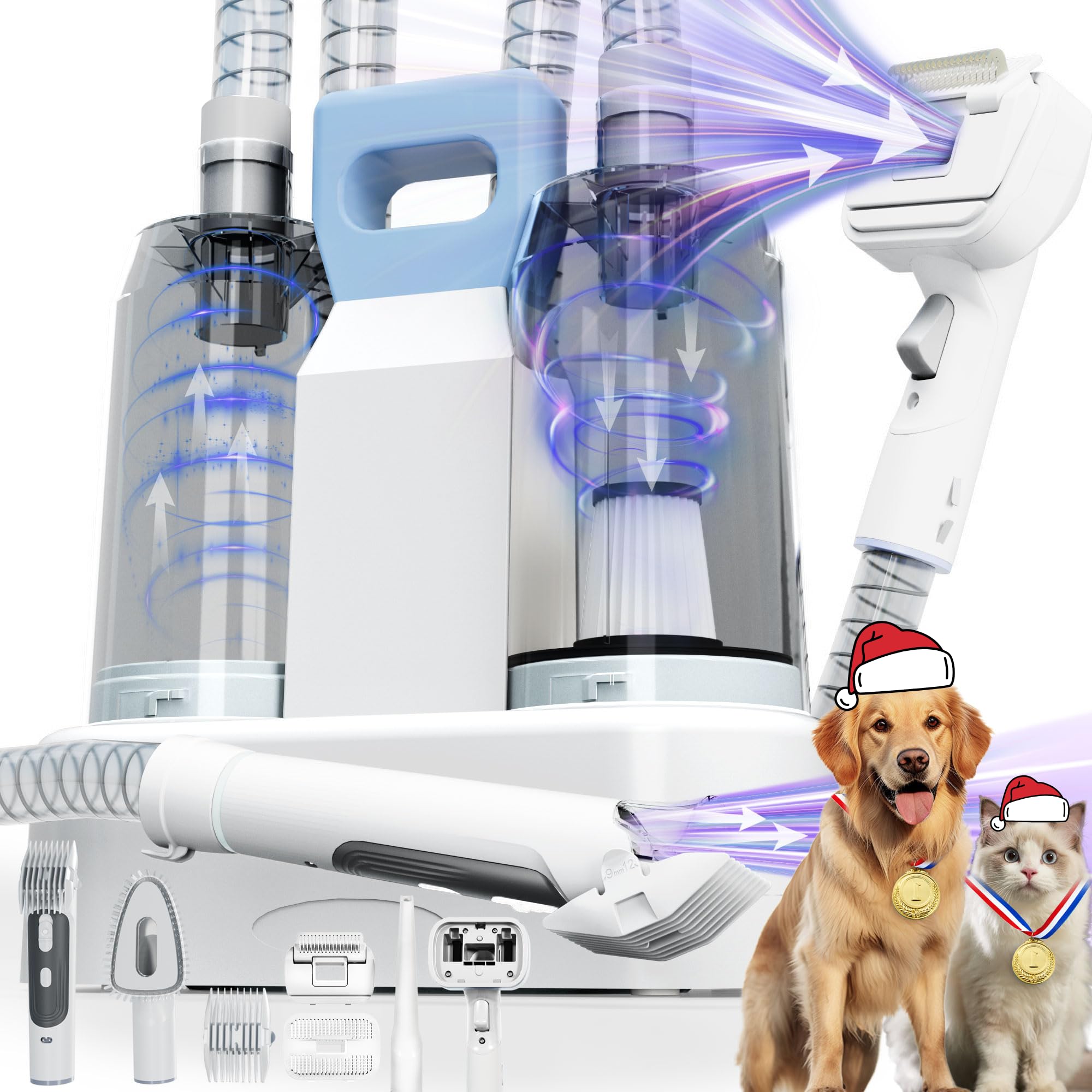 FOTING dog grooming vacuum 6-in-1 kit in action during grooming