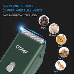 Founouly AP005 green clipper blade area showing ceramic blade for smooth trims.