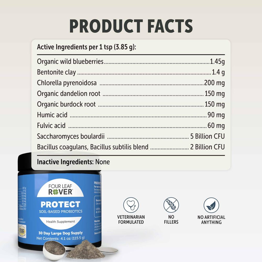Four Leaf Rover Protect natural detox clay component supporting daily cleanse