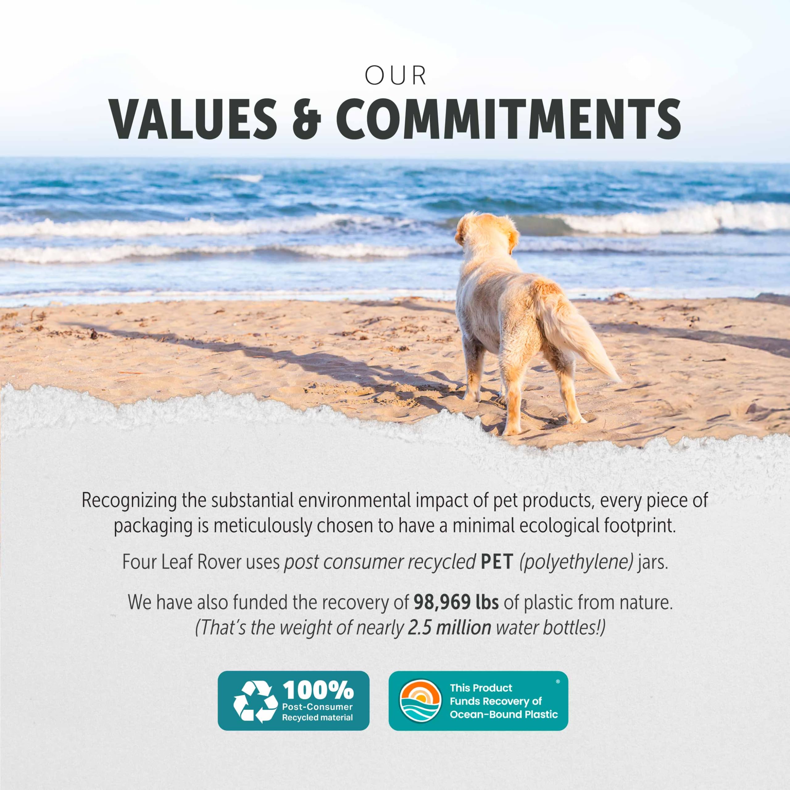 Four Leaf Rover satisfaction-guaranteed banner communicates trusted quality and risk-free purchase.