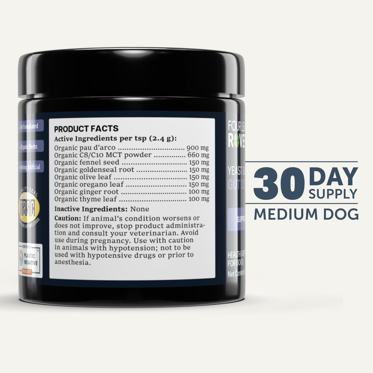 Four Leaf Rover Yeast Guard easy dosing scene demonstrates simple daily use.
