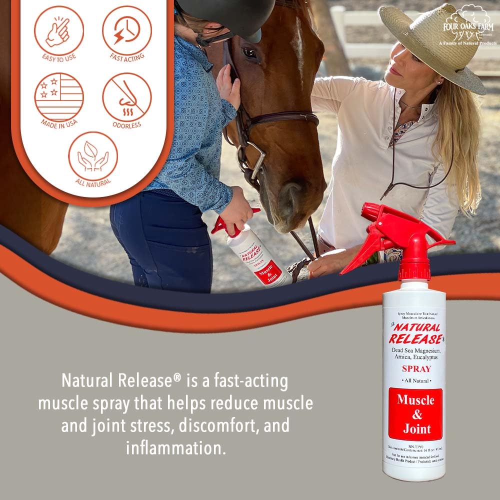 Four Oaks Farm Ventures Natural Release application on a horse leg area for targeted relief