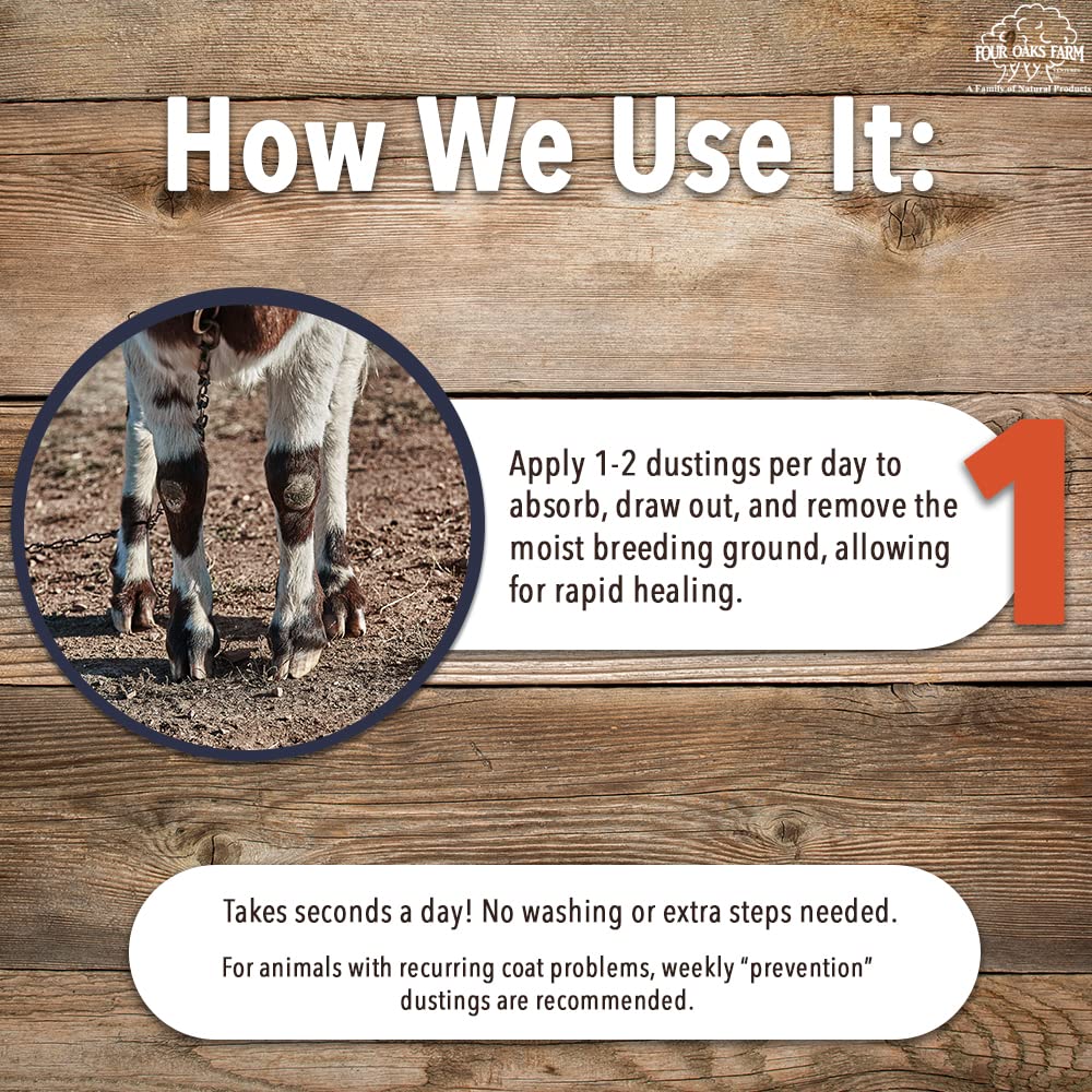 Four Oaks Goat Hoof & Coat Powder on skin/coat issue for topical care.