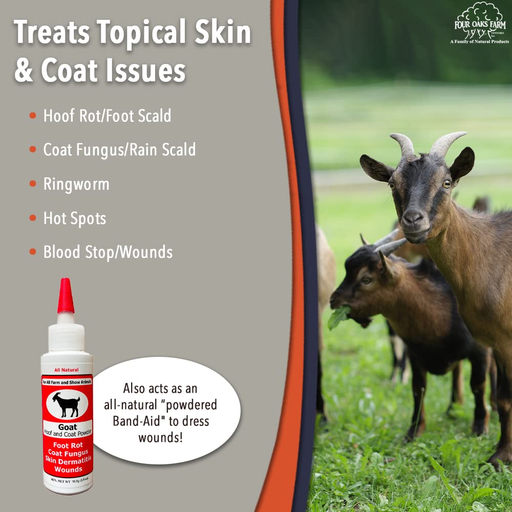 Four Oaks Goat Hoof & Coat Powder usa-made packaging for prevention and barn care.