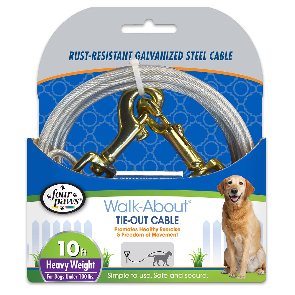Four Paws Heavy Weight Tie Out Cable silver 10ft keeps large dogs safely outdoors.
