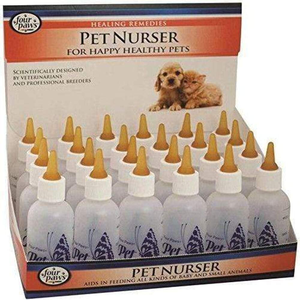 Four Paws Nurser Bottle 2oz 24pc counter box enables precise, small-pet feeds