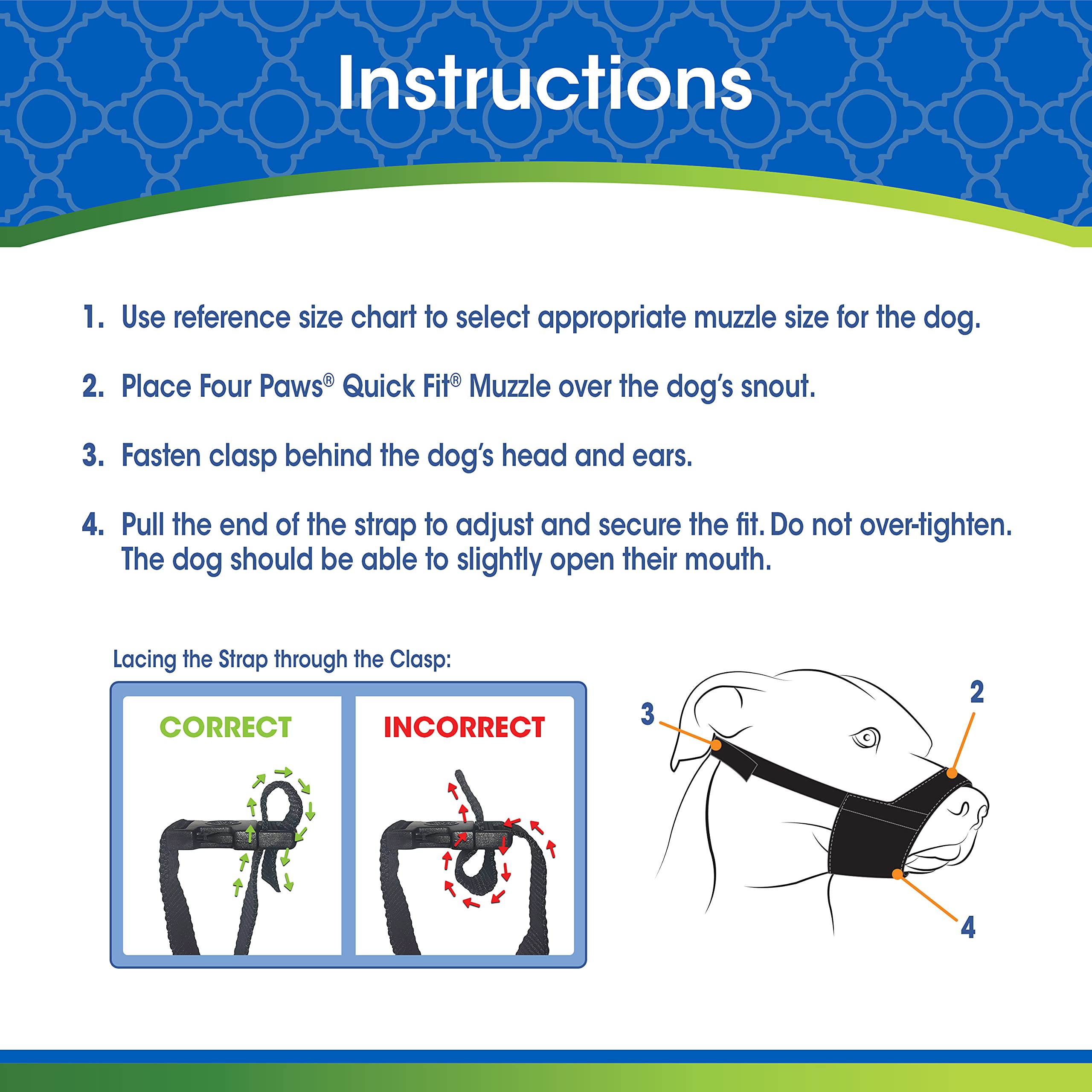 Four Paws Walk-About washable nylon muzzle ready for quick cleaning after play.
