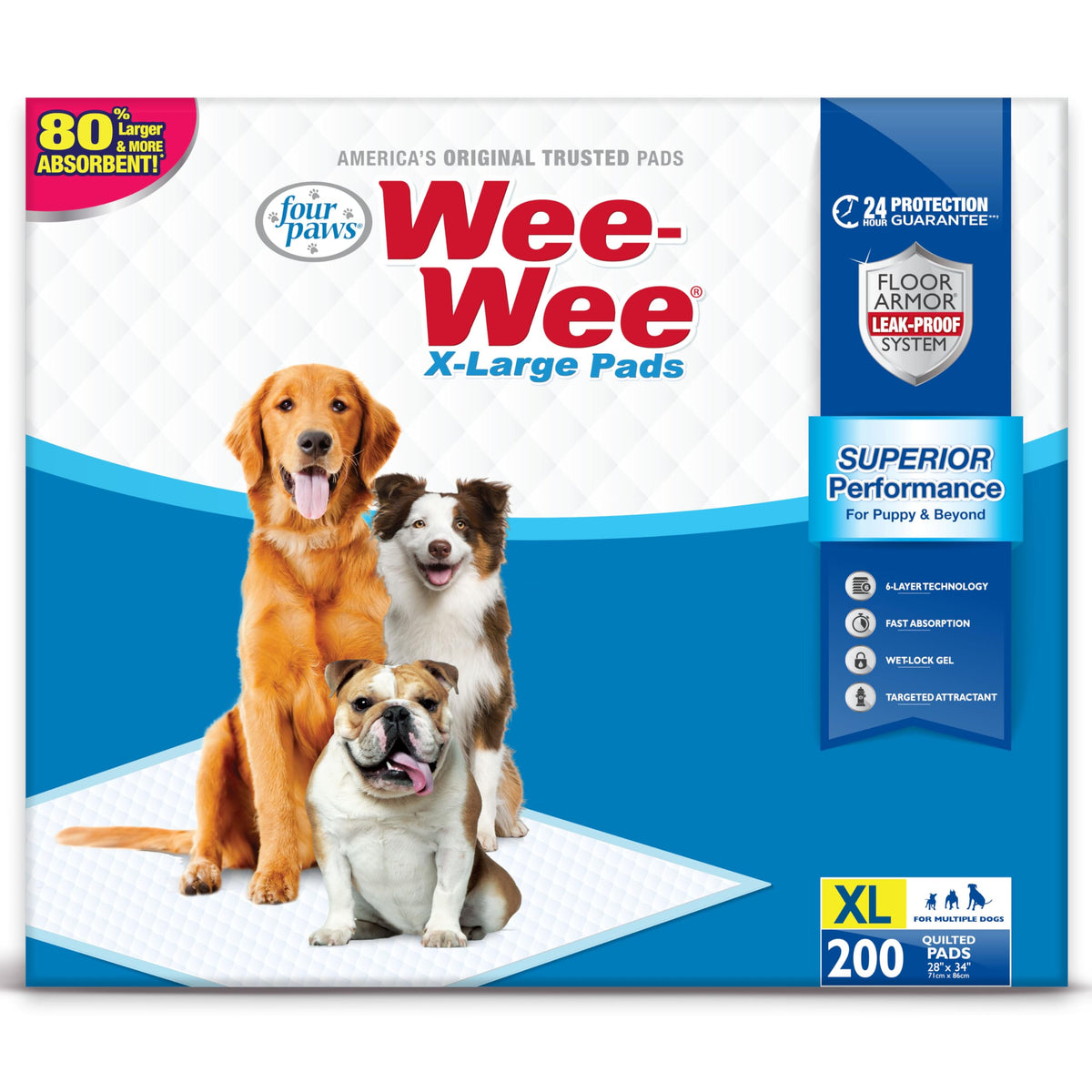 Four Paws Wee-Wee pad with compact packaging saves space and ships with less waste.