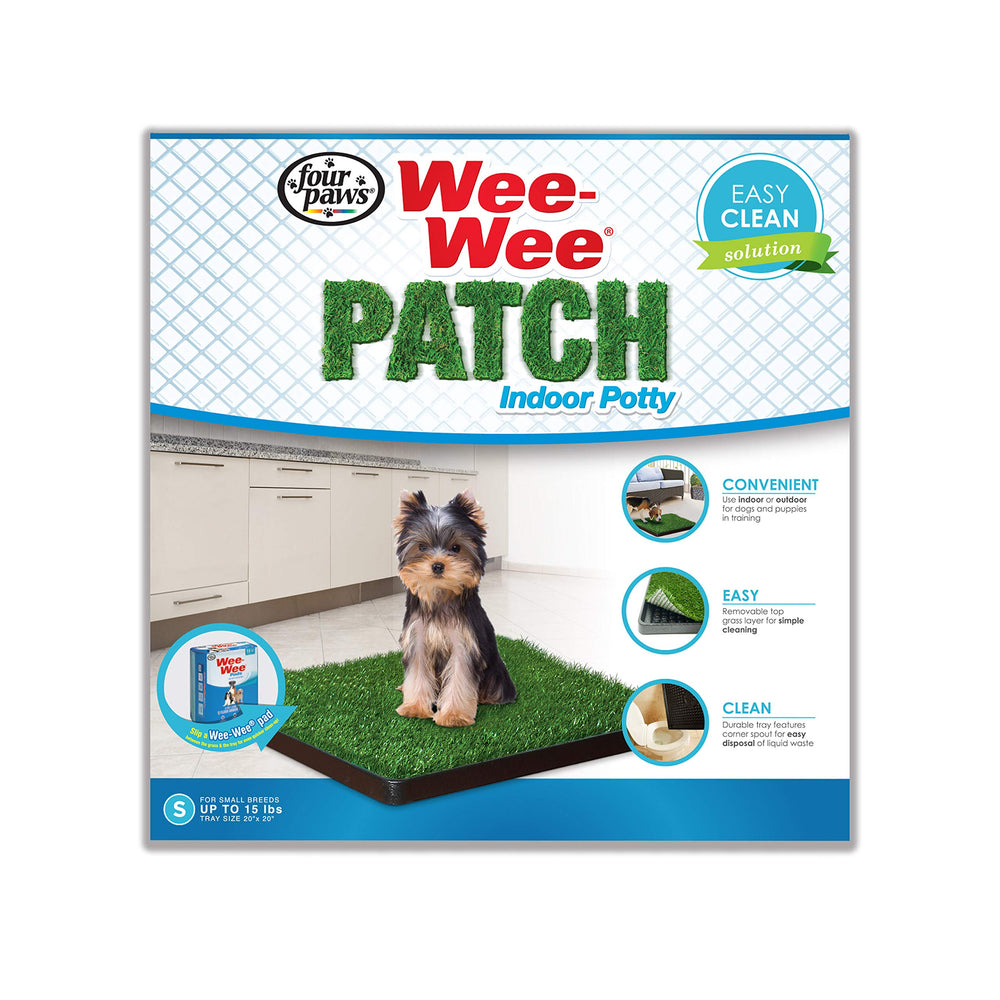 Four Paws Wee-Wee Patch indoor/outdoor grass surface for small dogs, realistic feel and versatility.