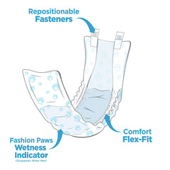 Four Paws Wee-Wee flex-fit design demonstrates adjustable fit for different dogs.