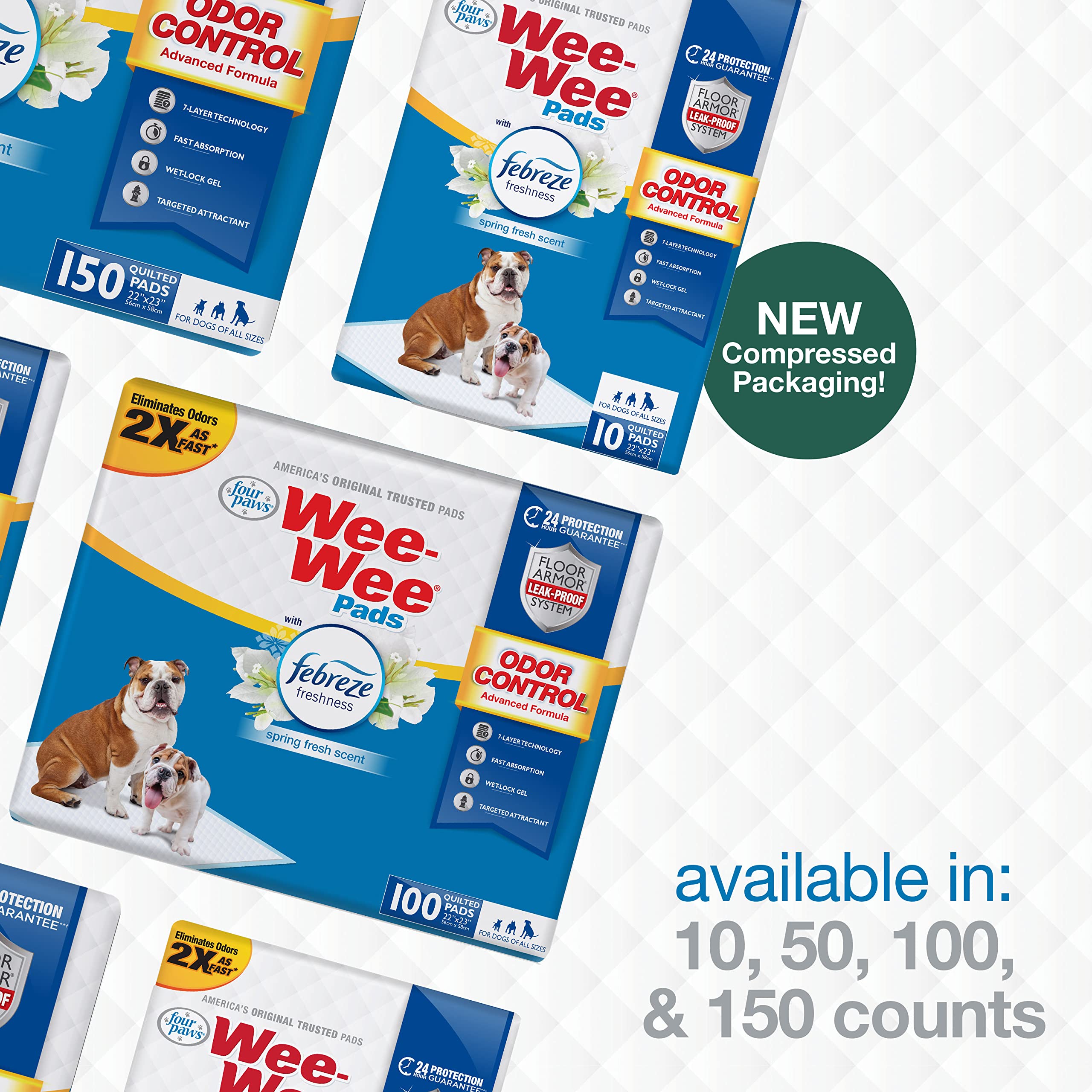 Four Paws Wee-Wee pads designed for all dog sizes and indoor use