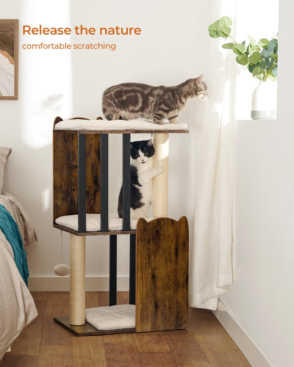 FourFurPets cat tree with natural sisal posts for satisfying scratching needs