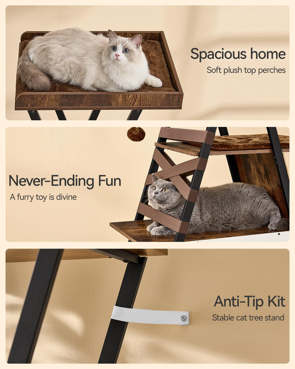 FourFurPets 72.4-inch cat tower easy assembly saves setup time.