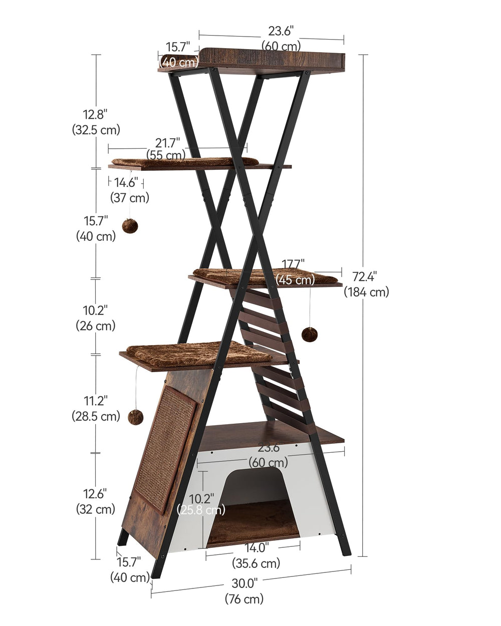 FourFurPets 72.4-inch cat tower removable cushions simplify cleaning and care.