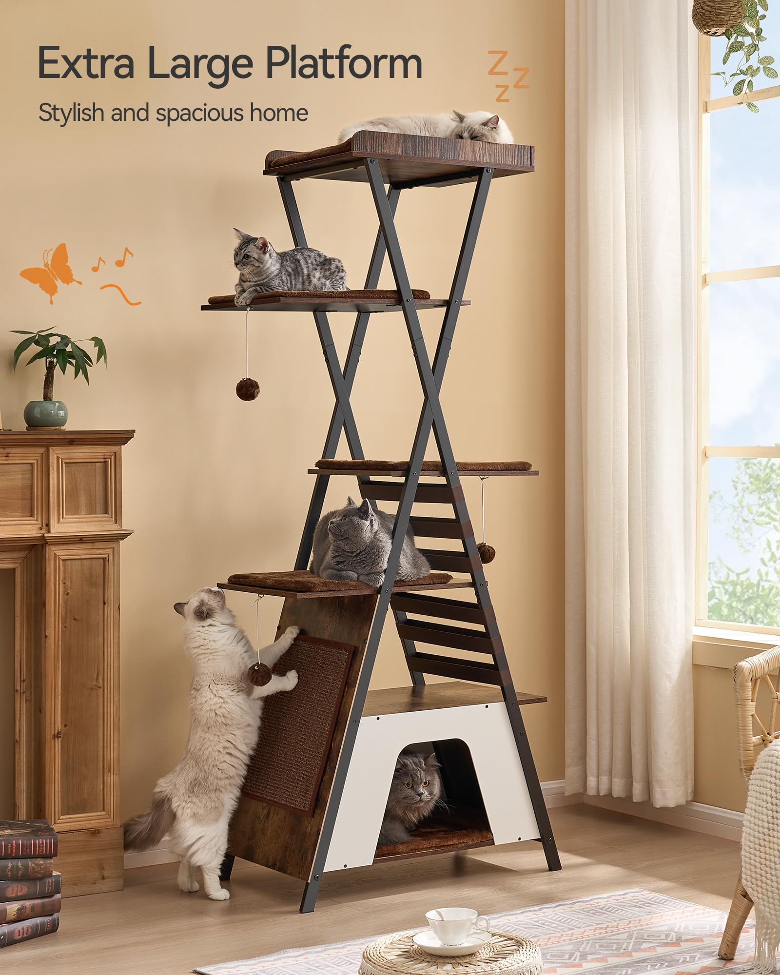 FourFurPets 72.4-inch cat tower sisal scratching board promotes healthy scratching.