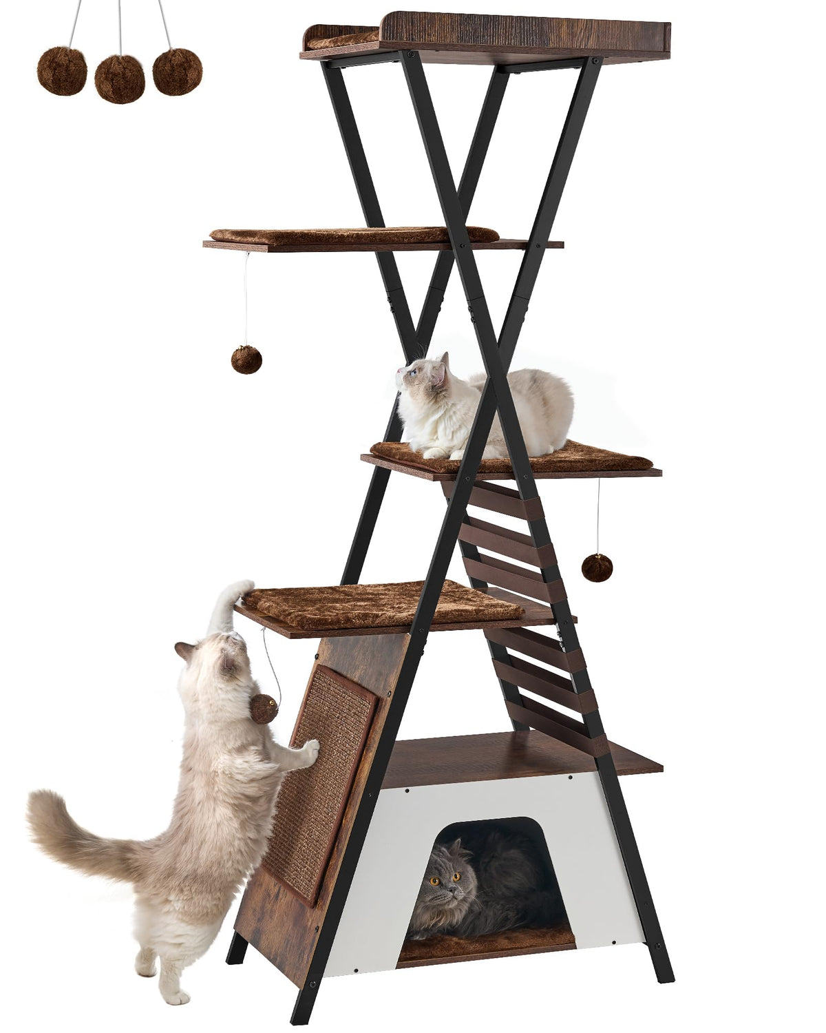 FourFurPets 72.4-inch cat tower top perch provides a cozy lookout for cats.