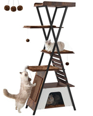 FourFurPets 72.4-inch cat tower top perch provides a cozy lookout for cats.