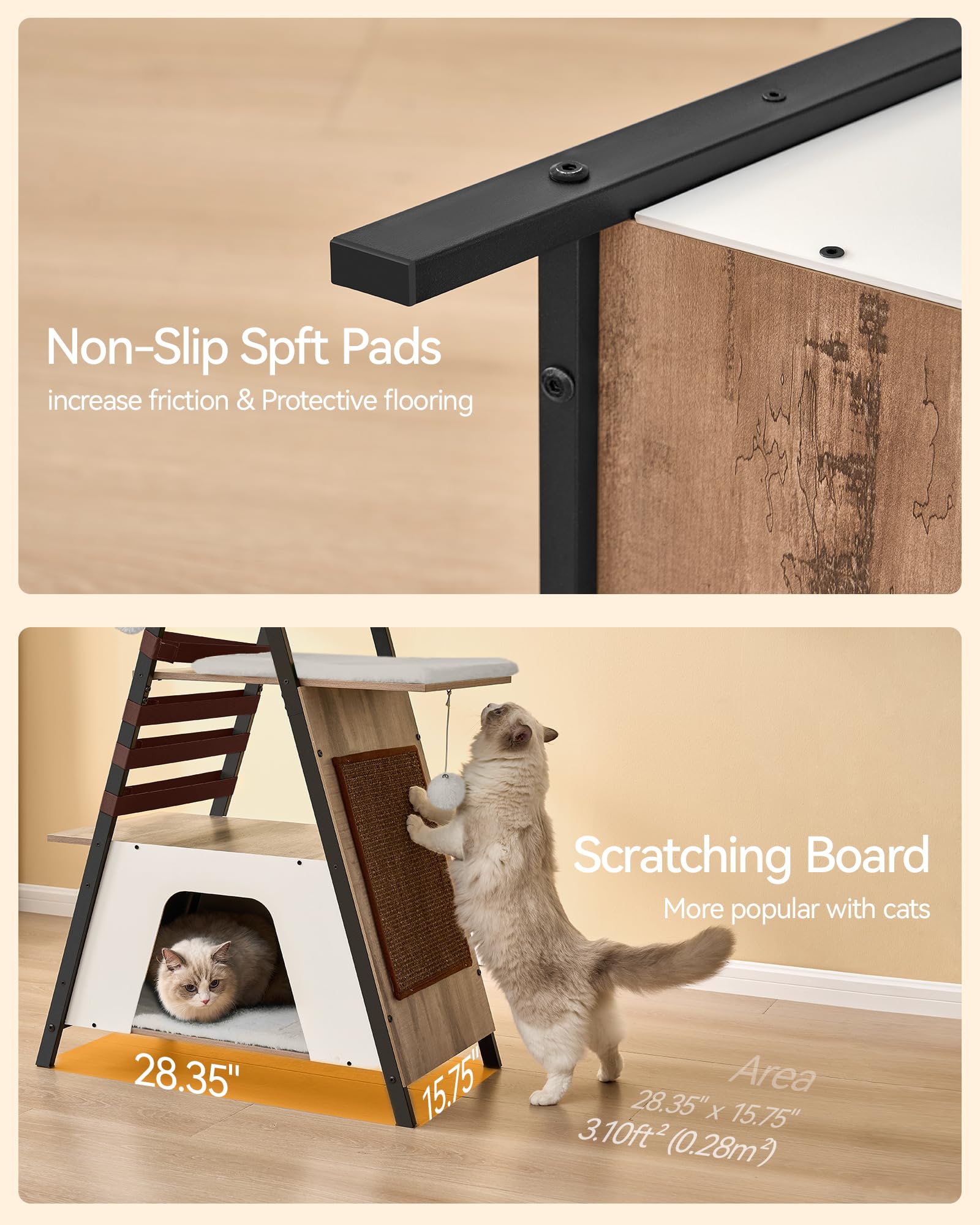 FourFurPets camel brown cat tree easy-assembly panels save setup time