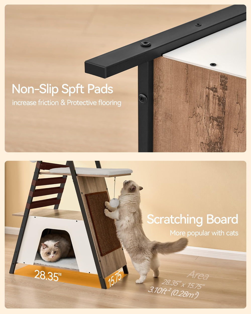 FourFurPets camel brown cat tree easy-assembly panels save setup time