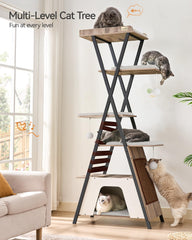 FourFurPets camel brown cat tree multi-level base supports safe play for several cats