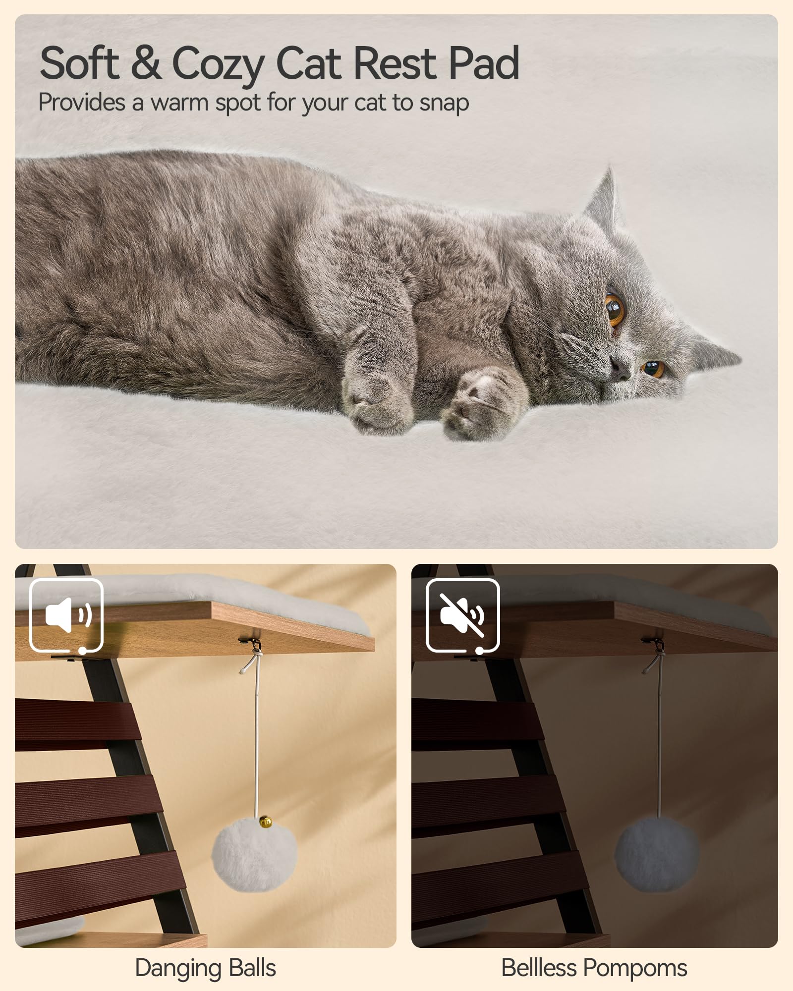 FourFurPets camel brown cat tree removable cushions simplify cleaning
