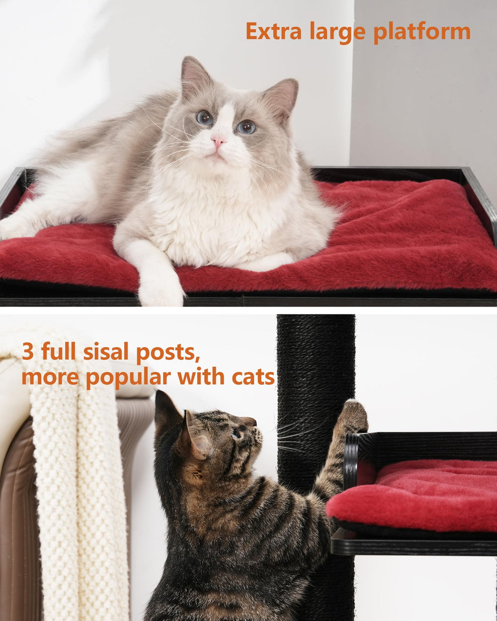 FourFurPets cat tree 43-7 machine washable cushions for easy cleaning