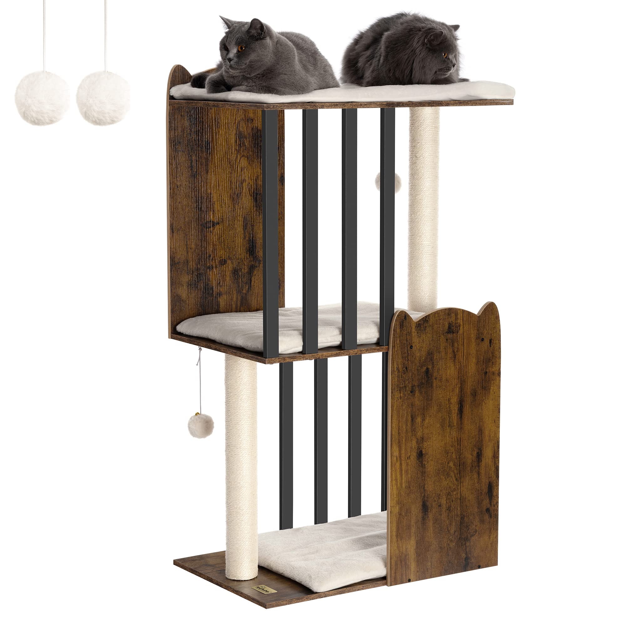 FourFurPets 43-8in-three-tier-shelves cat tree offers lounging and climbing for indoor cats.