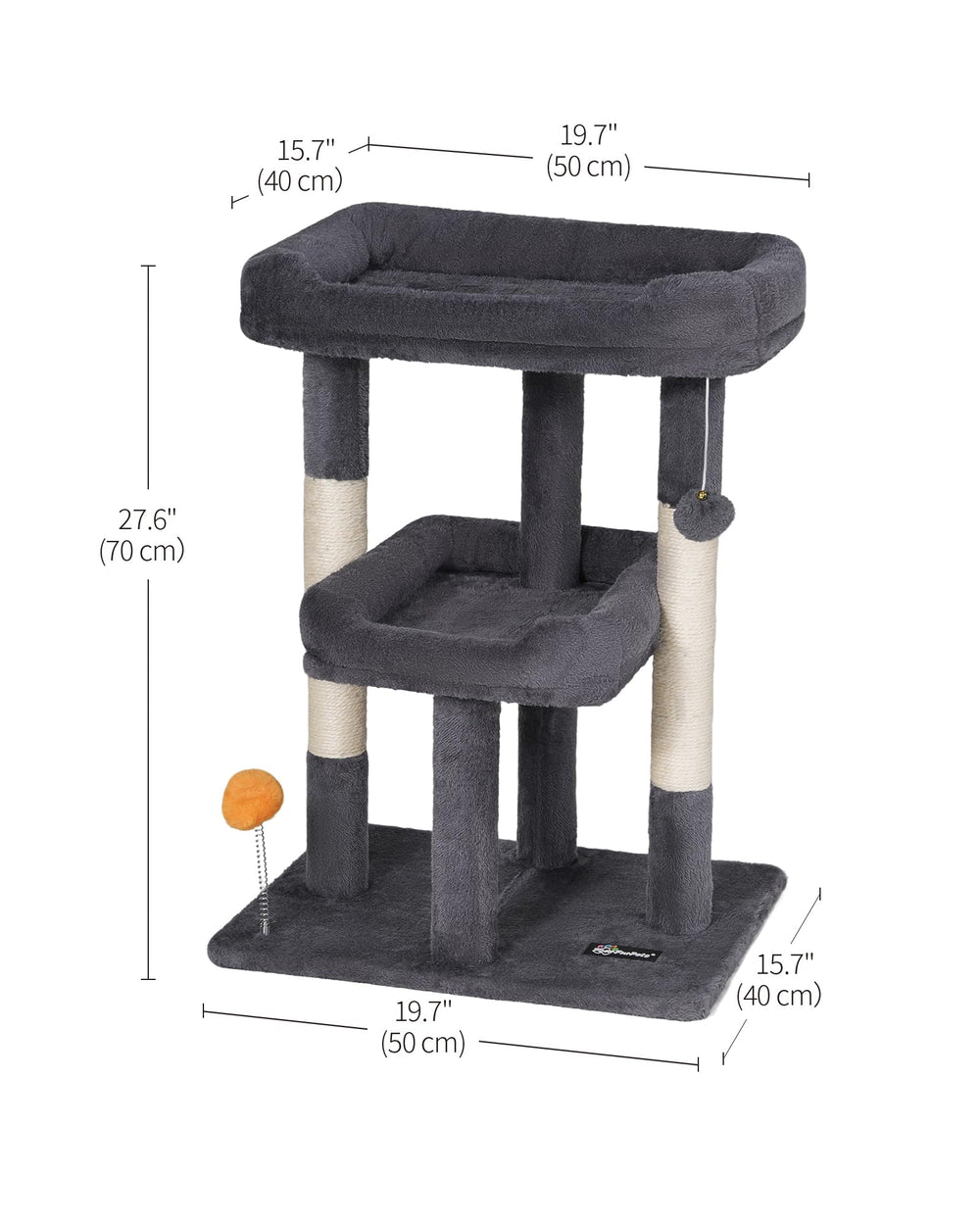 FourFurPets cat tree assembly tools and labeled parts for easy setup