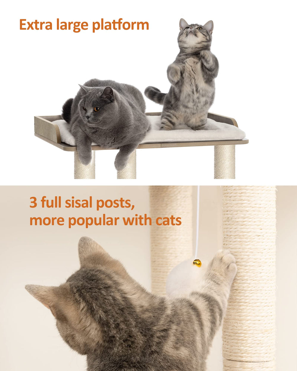 FourFurPets cat tree base shows oversized base with non-slip stability.
