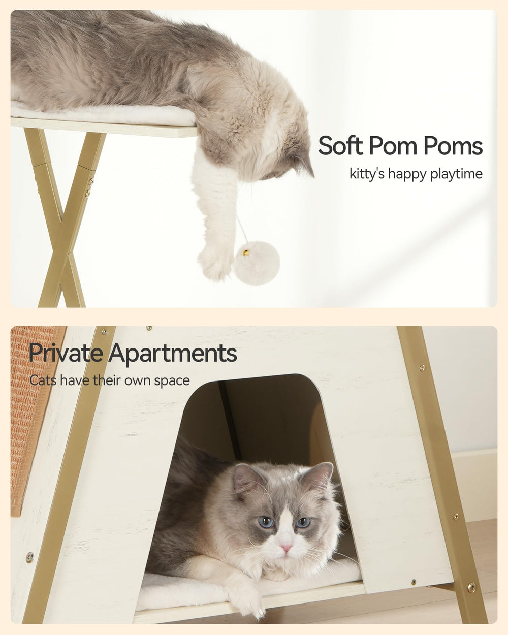 FourFurPets wooden cat tree with easy assembly makes setup quick.