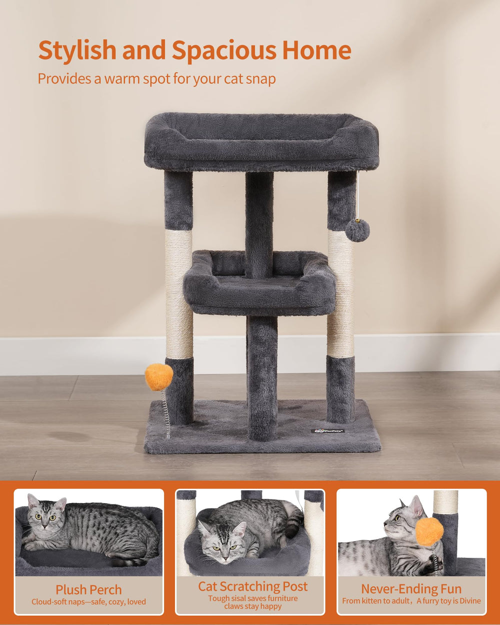 FourFurPets cat tree in living room demonstrating daily use