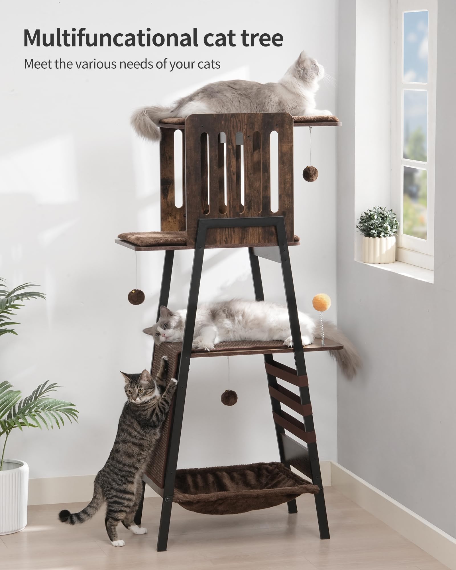 FourFurPets cat tree includes oversized sisal scratching mat for claws.