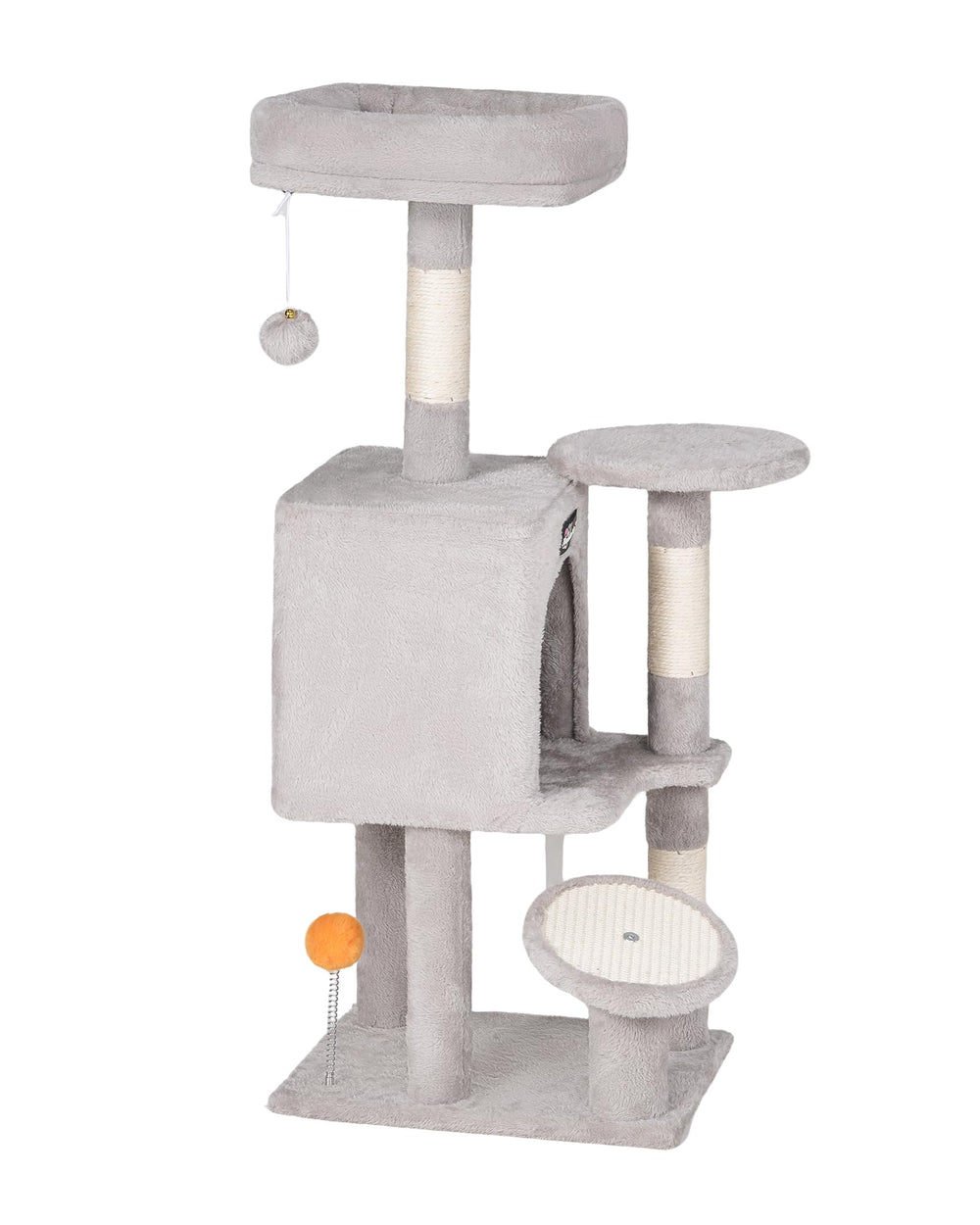 FourFurPets cat tree panoramic resting deck provides a high observation perch.