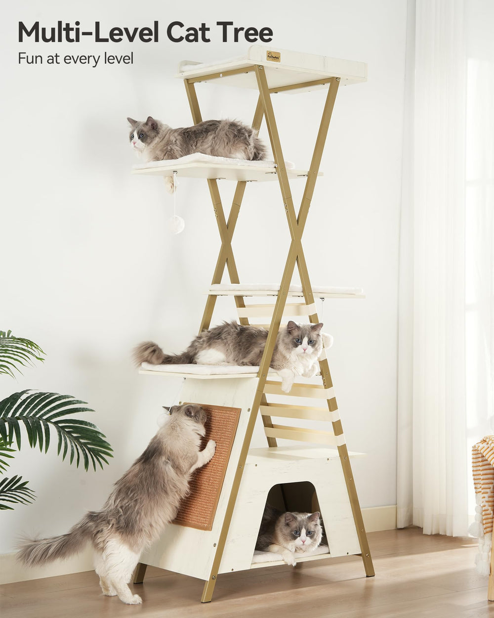 FourFurPets 72.4-inch cat tree private apartments provide quiet retreats for cats.
