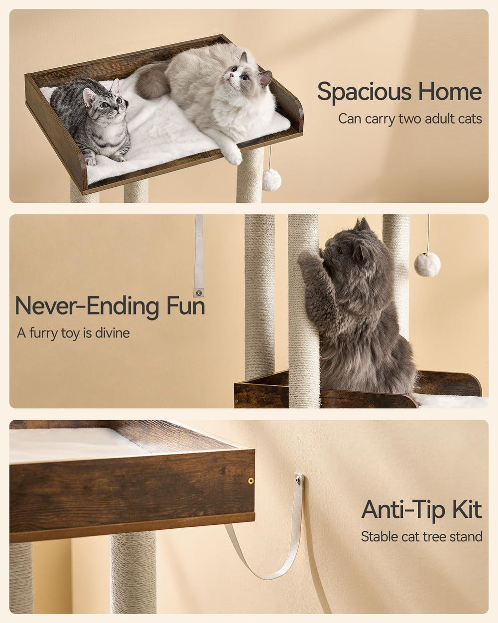 FourFurPets cat tree removable pads simplify cleaning and color updates