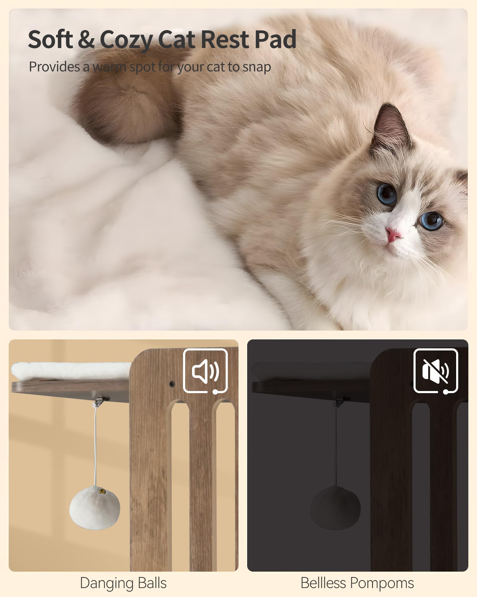 FourFurPets cat tree removable pads simplify cleaning and maintenance.