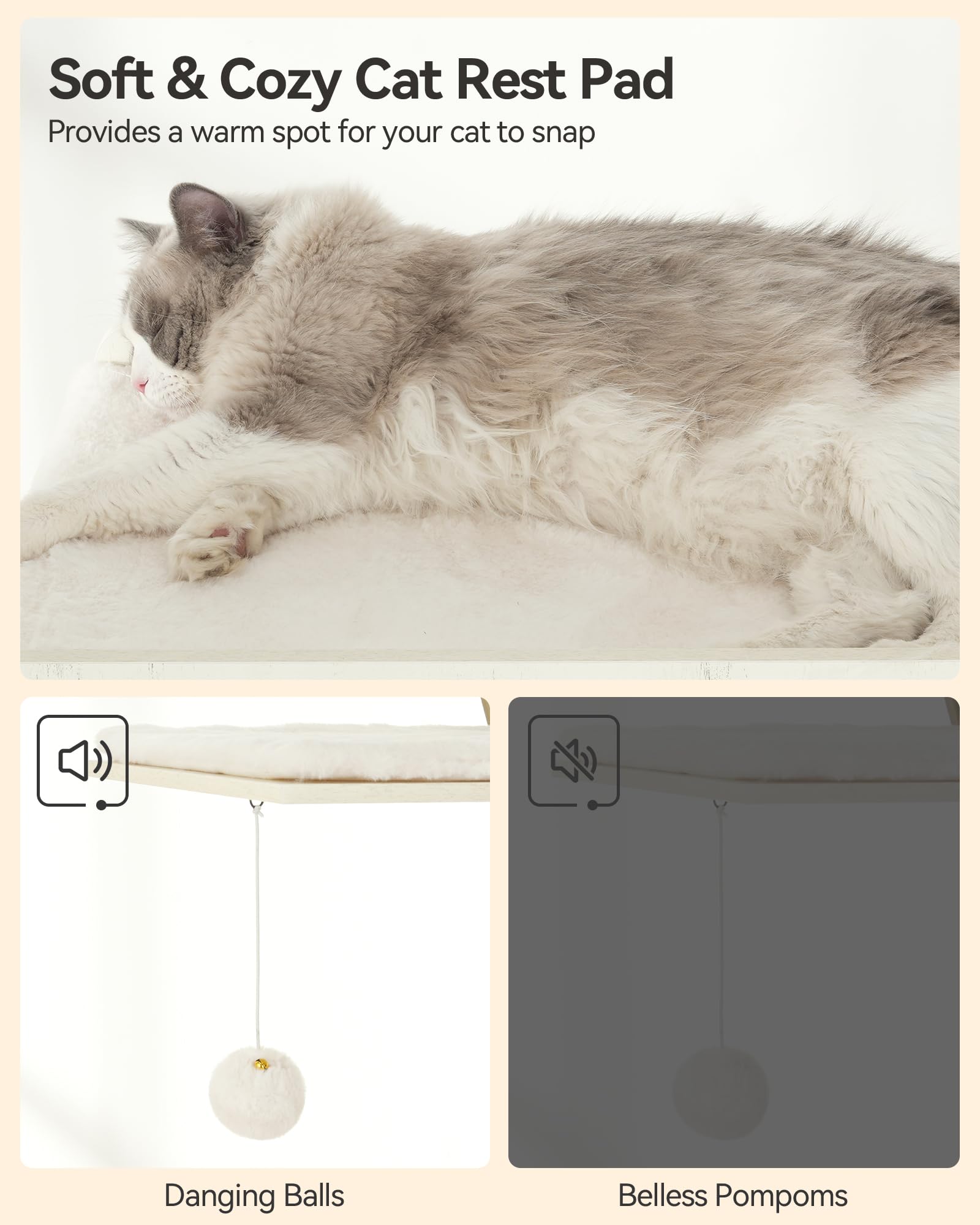 FourFurPets cat tree with removable cushions simplifies cleaning and maintenance.