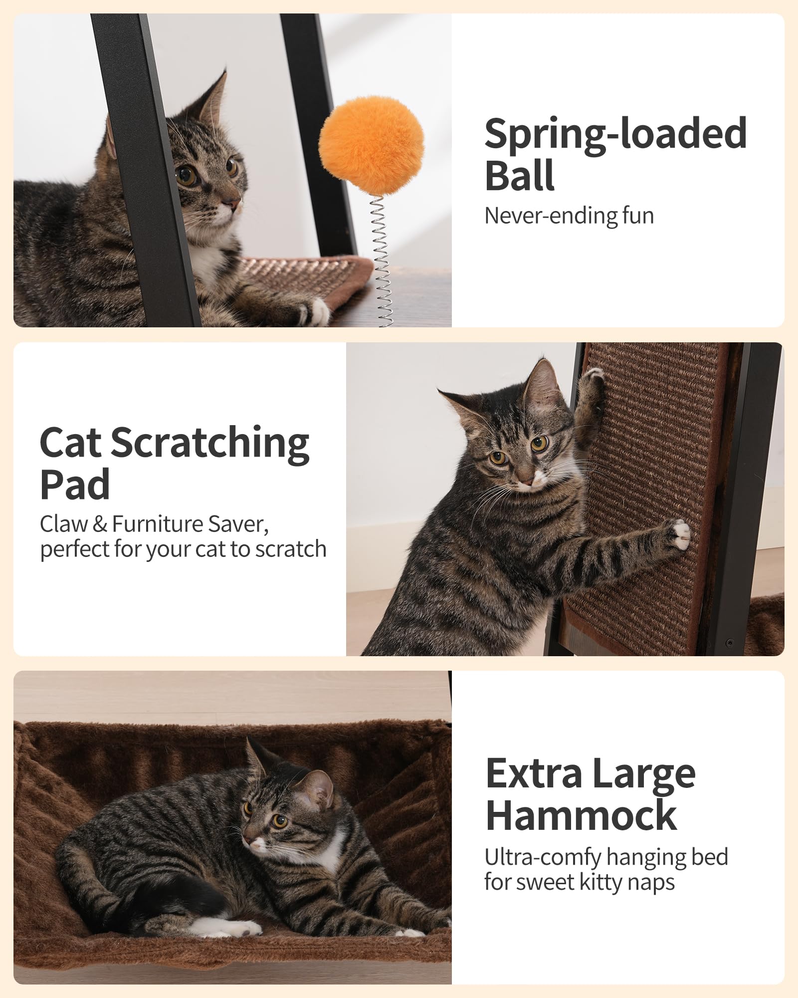 FourFurPets large indoor cat tree with easy wipe-clean surface.
