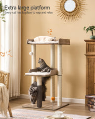 FourFurPets cat tree-self-groomer delivers gentle massage after activity.