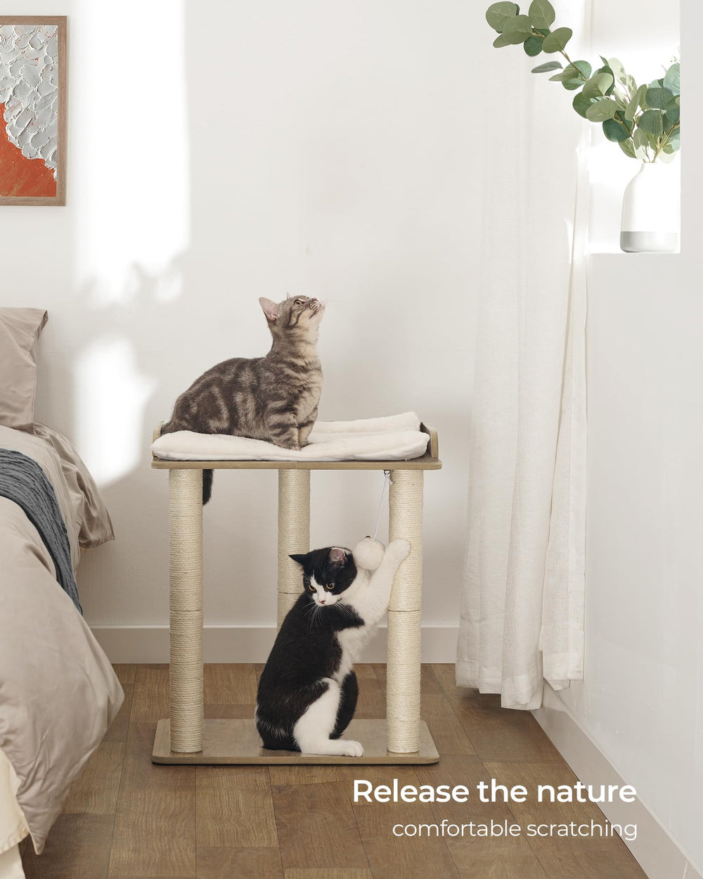 FourFurPets natural full sisal posts invite scratching and play, protecting furniture.