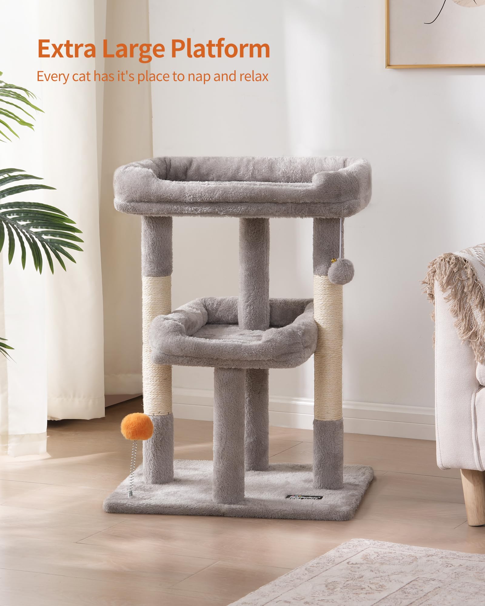 FourFurPets cat tree sturdy base with three pillars for anti tip stability