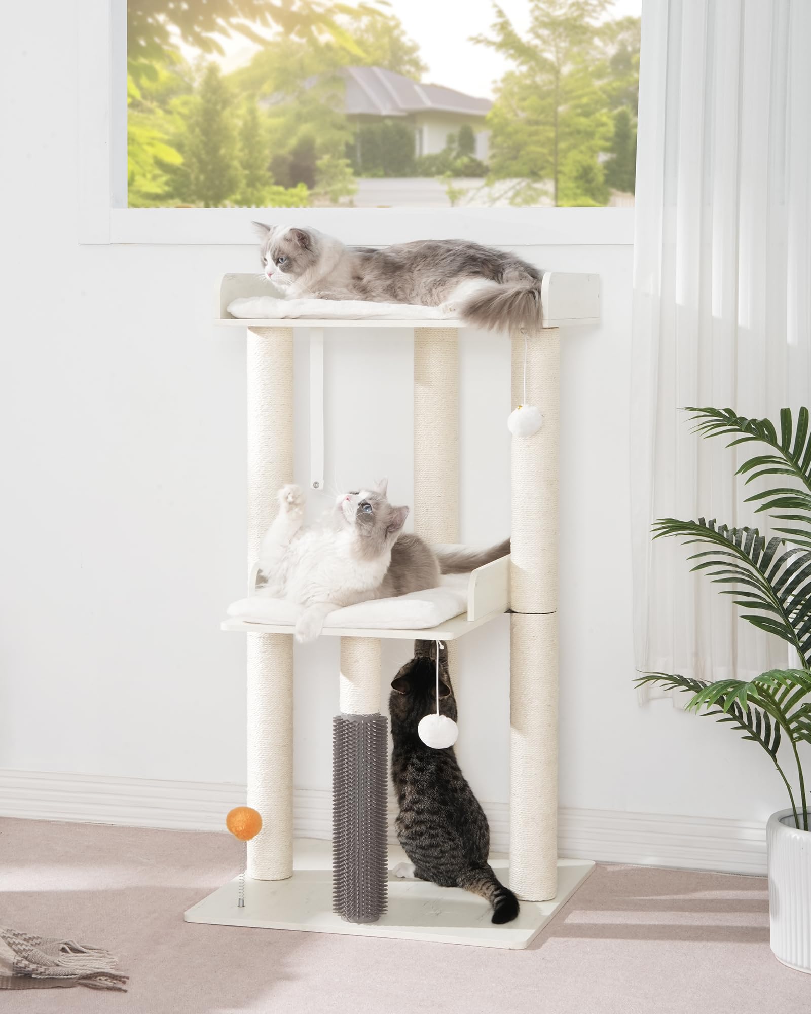 FourFurPets cat tree with three 40-inch scratching posts for activity