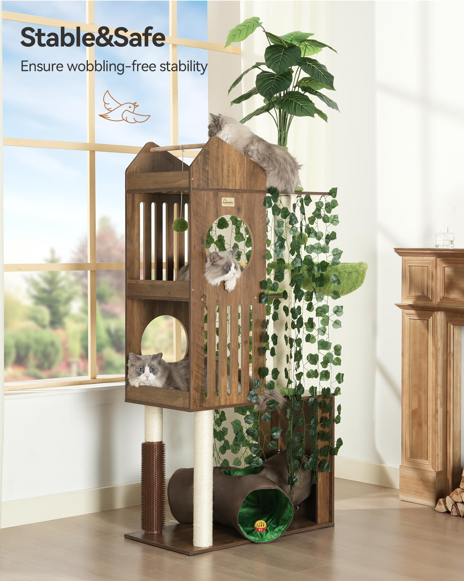 FourFurPets large cat-tree base-stability closeup showing sturdy foundation.