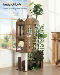 FourFurPets large cat-tree base-stability closeup showing sturdy foundation.