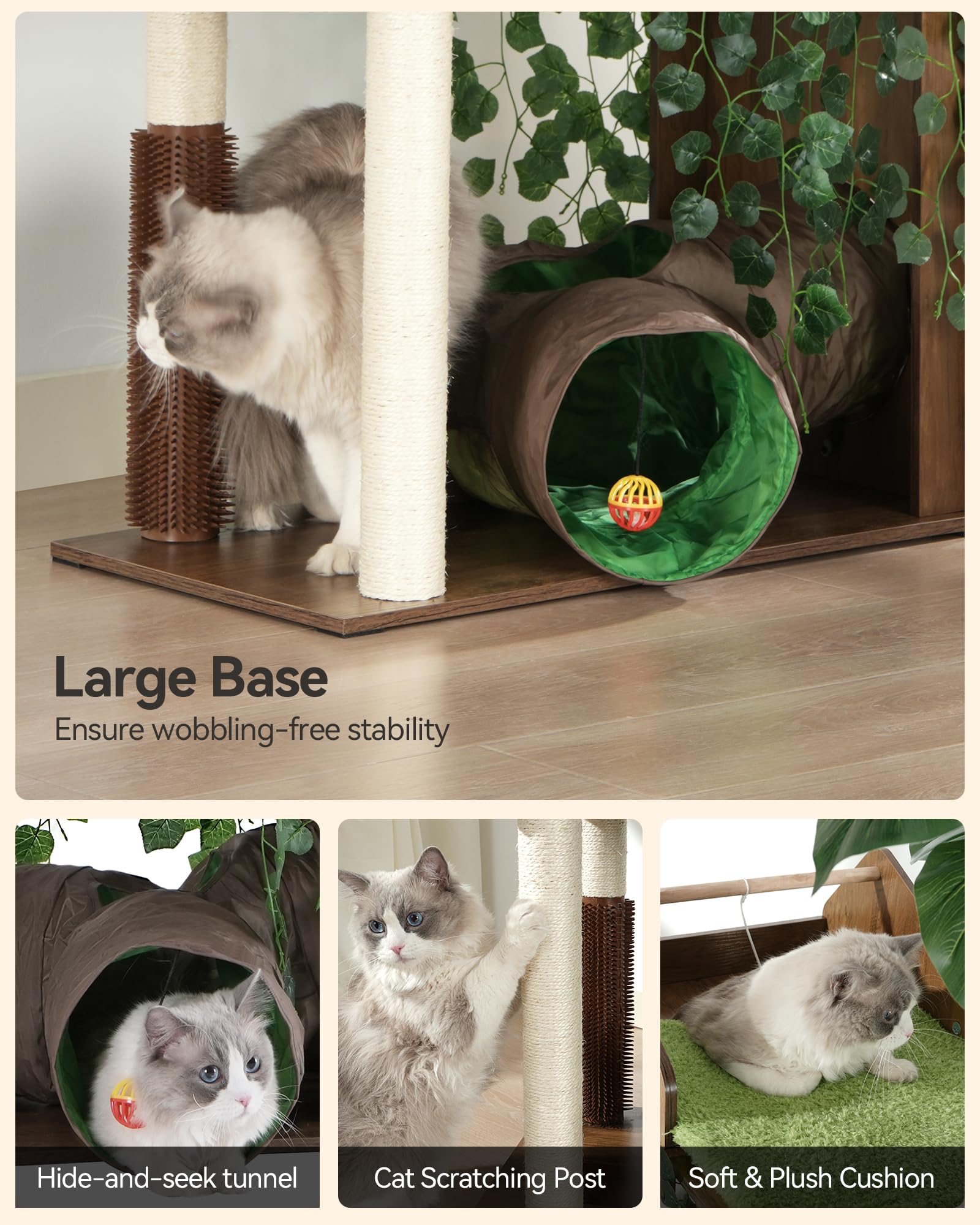 FourFurPets large-cat-tree hidden-tunnels inviting secure hideout.