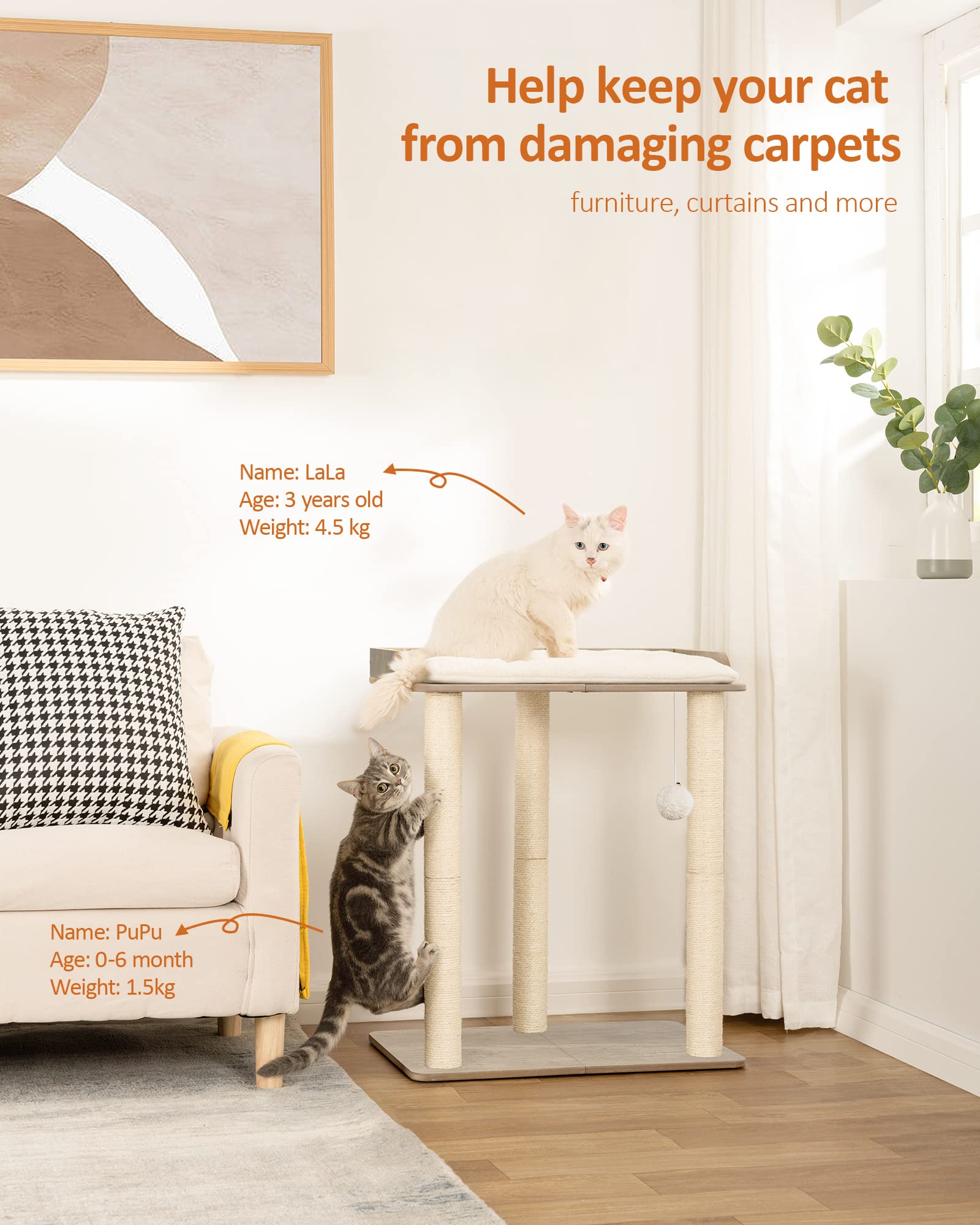 FourFurPets large cat tree platform with plush cushion offers roomy rest for cats.