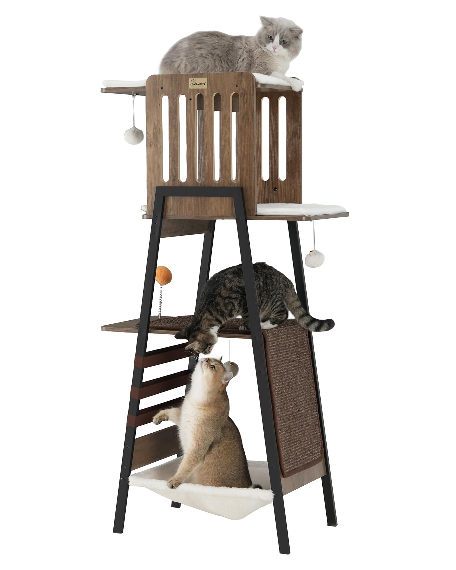 FourFurPets modern cat tree 58-inch perch for large cats offers a commanding resting spot.