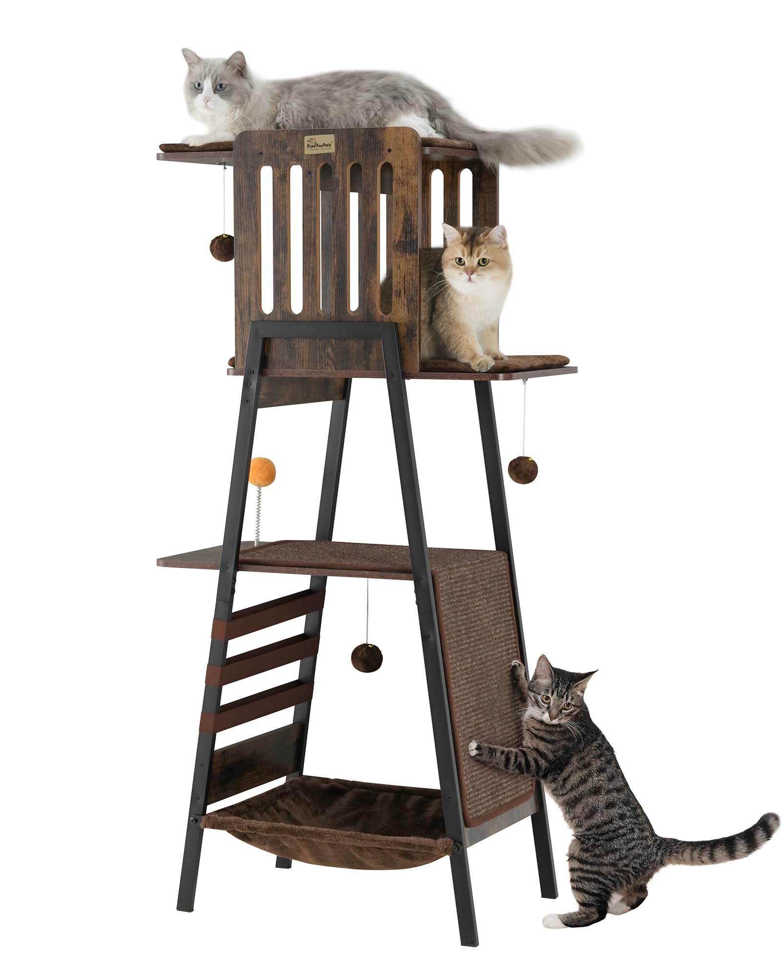 FourFurPets modern cat tree with 58-inch perch supports large cats.
