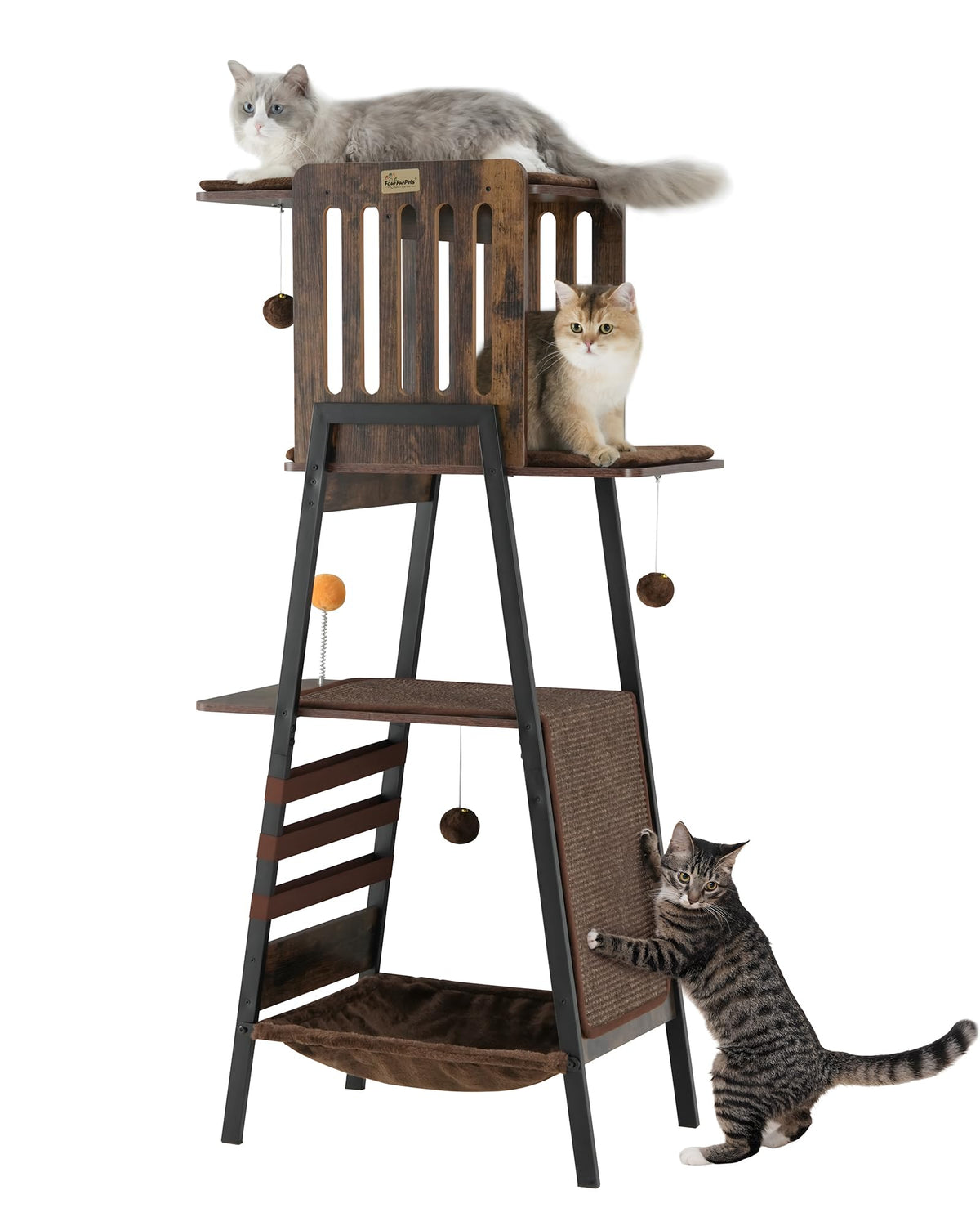FourFurPets modern cat tree with 58-inch perch supports large cats.
